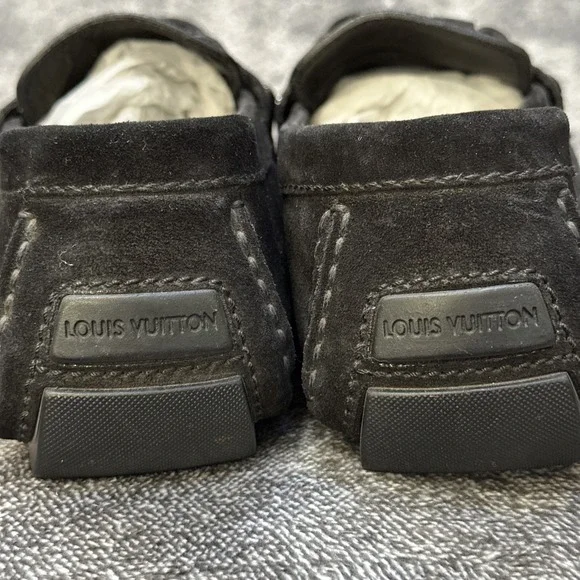Louis Vuitton Suede Driving Loafers Men's 6.5 Black LV Hardware Made Italy - Picture 6 of 16